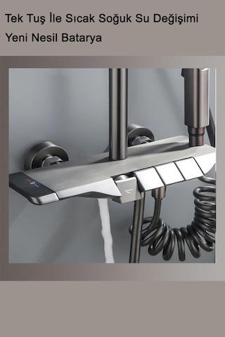 Aquashower Gri Piyano Banyo Batarya Robot Tepe Yağmurlama Duş Seti Yeni Nesil Duş Takımı Garantili Gri