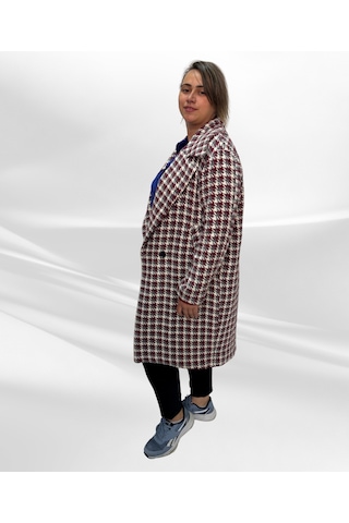 Kaz Ayağı Desenli Astartlı Siyah Beyaz Kaban Gri Bordo