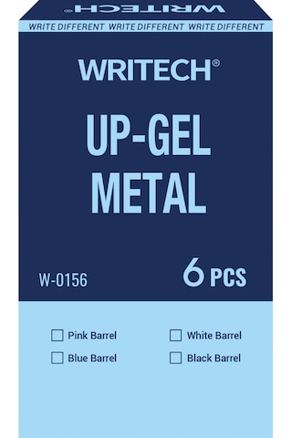 Wrıtech W-0156 Metal Up Siyah Gövde 0,7mm Mavi Jel Kalem - 6'lı Kutu Ahşap