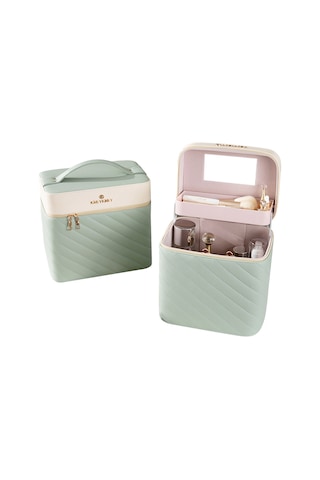 Hfambition Yeşil Pu Kozmetik Çantası - Büyük Kapasite, Fırça Bölmeli, Aynalı, Taşınabilir Makyaj Organizasyon Kutusu