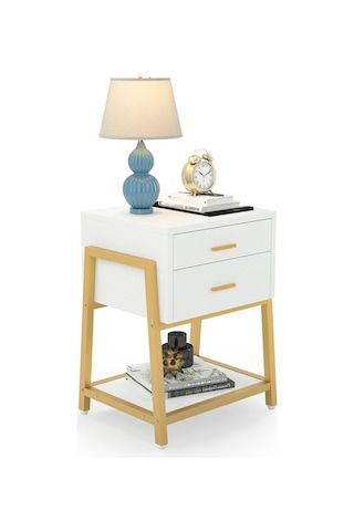 Chelsea Gold Metal Beyaz Komodin