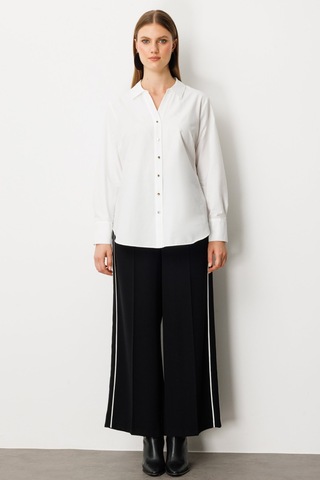 Ekol Kadın Büyük Beden Önü Düğmeli Polo Yaka Gömlek 3549 Ekru Ekru