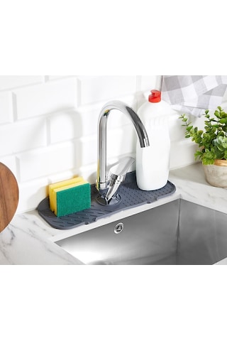 Su Tutucu Musluk Mat Lavabo Için Silikon Esnek Musluk Tutucu Raf Mutfak Tezgahı Koruma Gri