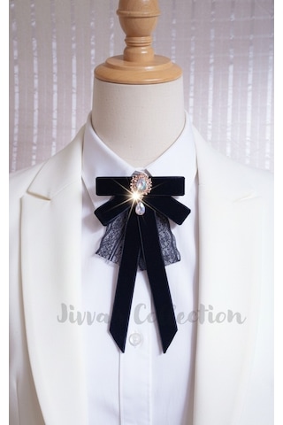 Siyah Kadife Kadın Fiyonk Broş. Parlayan Rhinestone Sallantılı Detaylı Fiyonk Broş .boyun Kravat Çok Renkli