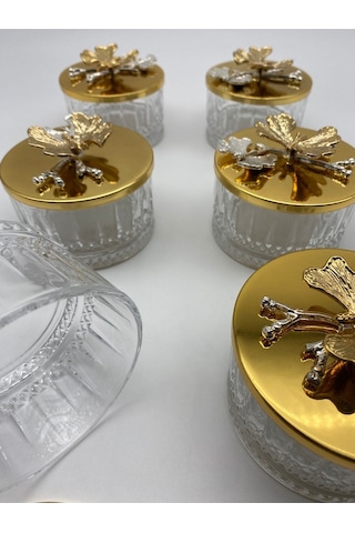 6'lı Gold Kapaklı Timeless Cam Tatlı, Dondurma Kasesi, Çerezlik, Reçellik, Çeyizlik, Sunumluk Kase Gold