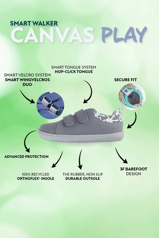 Smart Walker Canvas Play Eco Gri Barefoot Çocuk Ayakkabı