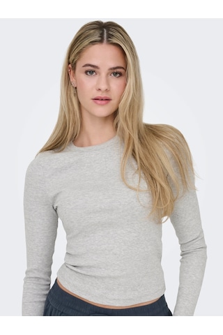 Only Onlval L/s O-neck Top Kadın Uzun Kollu T-shirt 15371305 Gri