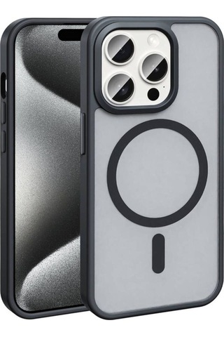 Apple Uyumlu iPhone 15 Pro Max Kılıf M-safe Şarj Özellikli Mat Arka Yüzey Zore Sio Kapak Siyah