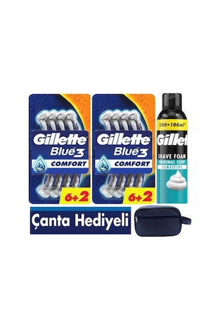 Blue3 Cool Tıraş Bıçağı 16 Adet + Gillette 250 Ml Köpük+ Seyahat Çantası