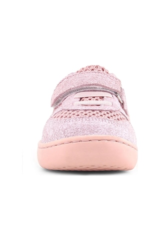Rakerplus Bob Hakiki Deri Pudra Gri Barefoot Cırtlı Lastikli Bebek Sneaker Ayakkabı Pudra