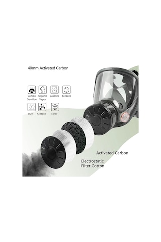 Ccgloball Tam Yüz Gaz Maskesi, Gaz Maskesi Hayatta Kalma Nükleer Ve Kimyasal, 40mm Aktif Karbon Filtreli, Yeniden Kullanılabilir