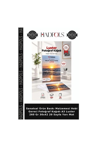 Sanatsal Ürün Baskı Malzemesi Hobi Gereci Fotoğraf Kağıdı A3 Luster 260 Gr 30x42 20 Sayfa Yarı Mat