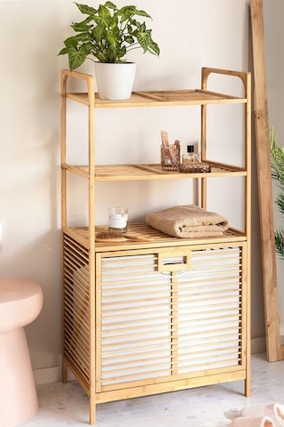 Digithome Bambu Xl Kirli Sepetli 3 Raflı Çok Amaçlı Banyo Düzenleyici Çamaşır Sepeti Organizer Db-0011 Ahşap