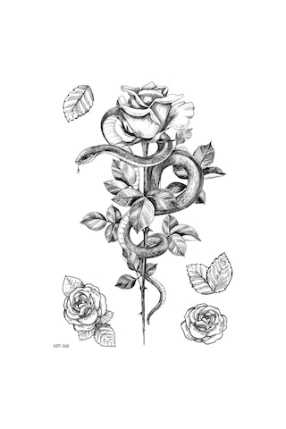 Snake, Rose - 3 Geçici Dövme,geçici Tattoo ,vücut Dövme,kol Bilek Dövme,boyun Dövme,sırt Dövme