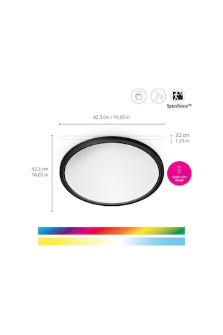 Wiz Superslim 22w Siyah Sıva Üstü Rgb Akıllı Led Yuvarlak Panel Tavan Armatürü 42 Cm Çapında 2600 Lumen Renkli