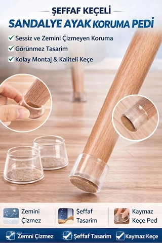 Sandalye Çizilme Sürtünme Önleyici Sessiz Keçeli Şeffaf Silikon Sandalye Ayak Koruma Pedi 12 Adet Çok Renkli