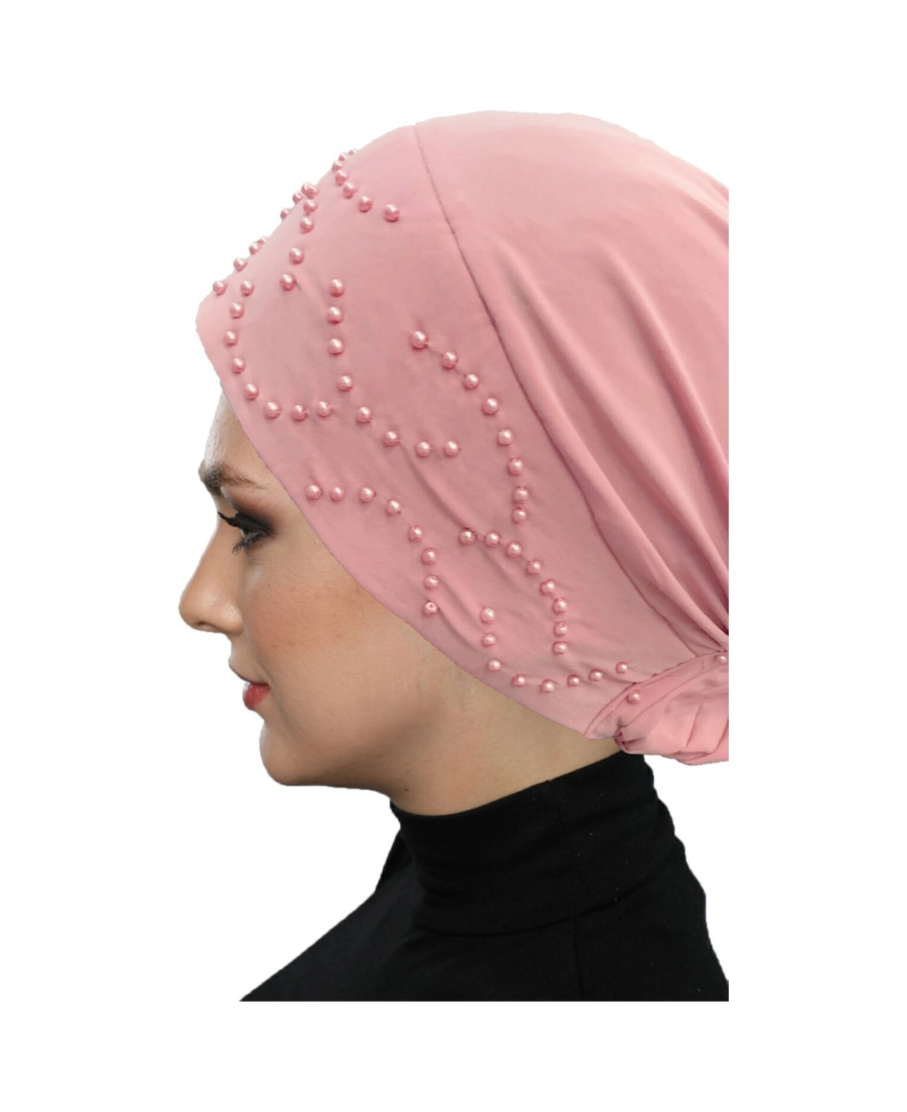 Topuzlu Pudra Hazır Türban Tesettür Bone Pudra