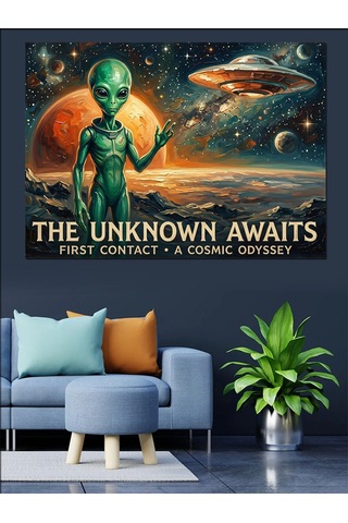 The Unknown Awaits Alien Uzay Dekoratif Kanvas - Mdf Ahşap Tablo