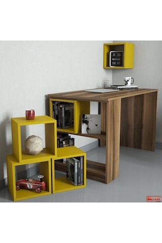 Variant Box Kitaplık Ve Çalışma Masası Takımı - Ceviz / Sarı