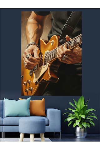 Ahşap Tablo Gitar Çalan Adam Eller