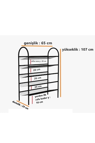 Ayakkabılık 5 Katlı Metal Ayakkabı Rafı Tel Raf 5067 Siyah