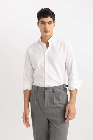 Defacto Beyaz Modern Fit Polo Yaka Petek Dokulu Basic Düz Uzun Kollu Gömlek B7383AX24SPWT34 Beyaz