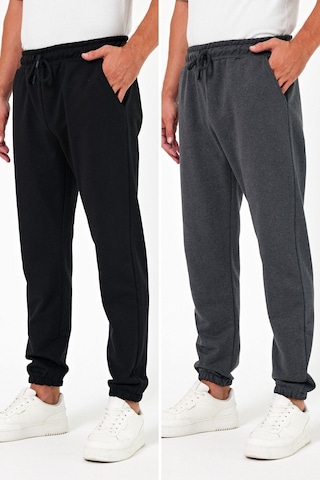 Kalın Siyah-antrasit Erkek Eşofman Altı Jogger Arka Cepli Lastik Paça Regular Fit Şardonsuz 001