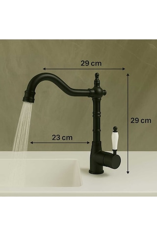 Rudi Armatür 360 Döner Gövdeli Üstün Kalite Pirinç Malzeme Rustik Eviye Bataryası Siyah