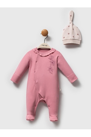 Moi Noi Baby Moi Noi 2li Şapkalı Baskılı Tulum - Pembe Gül Kurusu