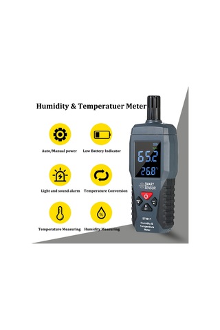 Smart Sensor Nem Ve Sıcaklık Ölçer Yüksek Doğruluk Siyah