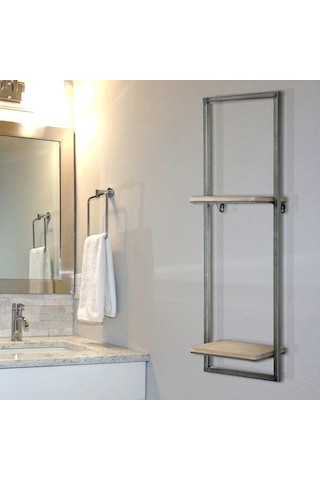 Banyo Rafı Ahşaplı 2 Katlı Banyo Raf Modeli Siyah