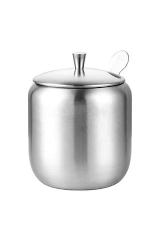 350 Ml Paslanmaz Çelik Şeker Kase Kahve Baharat Kavanoz Çeşni Pot Spice Konteyner Kapak Ve Kaşık Ile Cuet Şeker Ve Amp Krema Tencere 3 Kaşık Klipsli