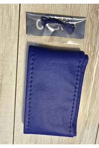 Otomobil Düz Suni Deri Mavi Renk Mavı İpli Dikmeli Direksiyon Kılıfı Siyah