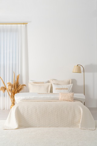 Parla Ekru Nakışlı Çift Kişilik Nevresimli Pike Seti - 8 Parça Çeyiz Seti Ekru