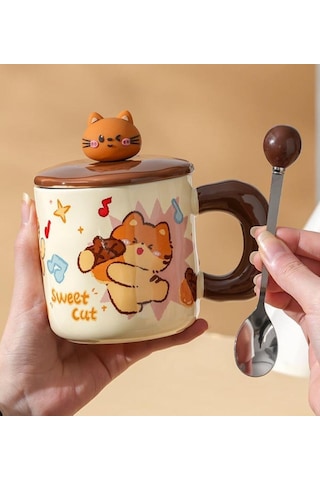 Tatlı Kedi Temalı Seramik Kupa-461 Çok Renkli