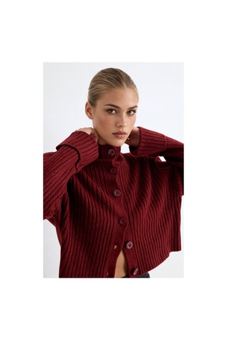 Maison Velora Kadın Bordo Basic Crop Yumuşak Dokulu Dik Yaka Triko Hırka-27aj001 Bordo 923043141 Bordo