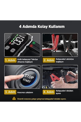Groove F11 15800mah 2000a Akü Takviye Cihazı Taşınabilir Jump Starter Powerbank+Led Lamba+Lcd Ekran