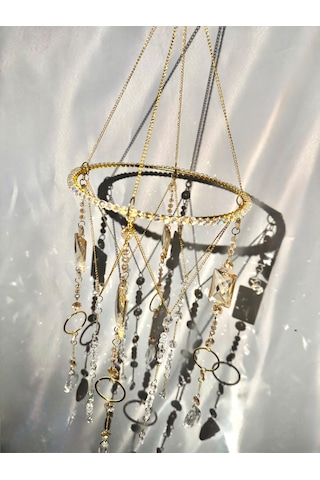 Gold Kristal Güneş Yakalayıcı Suncatcher Özel Kesim Kristal Pencere Süsü Ve Çok Amaçlı Avize Tek Parça