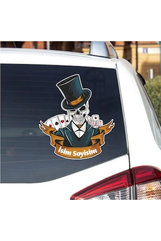 Kişiye Özel Kumarbaz Kurukafa Sticker - İskanbil Poker Kumar Sticker - Araba Oto Motosiklet Karavan Cam Sticker - 00092 20x18 Cm