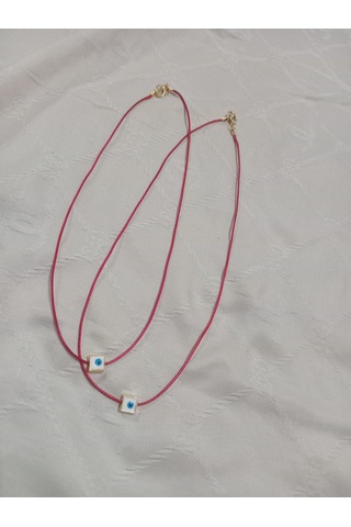 Kırmızı Deri İpli Arkadaş Kolye Takımı Kırmızı