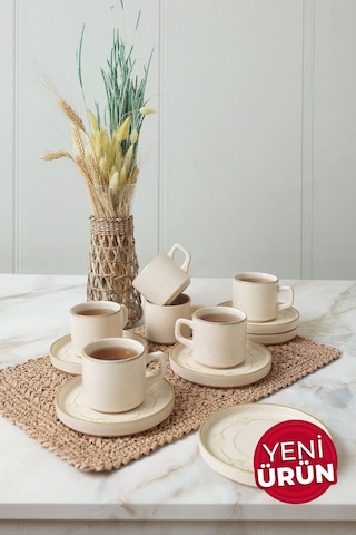 Keramika Taupe Bloom Stackable Çay Takımı 12 Parça 6 Kişilik 22520-28 Krem