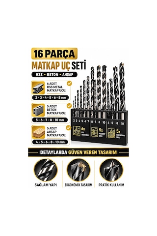 Matkap Ucu Seti 16 Parça Hss Beton Ahşap Delme