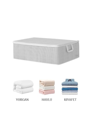 3'lü Çekyat Baza Tipi Yastık Kıyafet Saklama Hurcu - Baza Altı Düzenleyici Hurç 50 X 30 X 22 Cm Gri