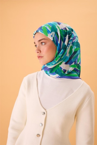 Silk Home Organik Pamuk İpek Eşarp Morcivert-lacivert-patina Yeşili-mavi-bebe Mavi Desenli Kaymaz Tok Duruşlu 90x90 Çok Renkli