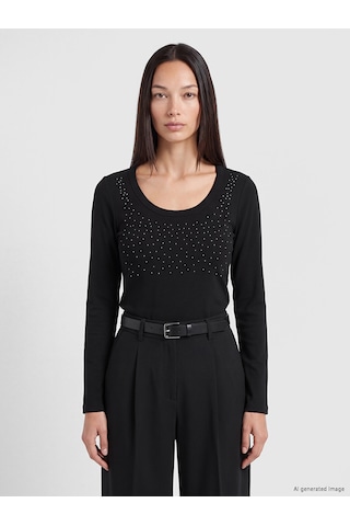 Lcw Everyday Siyah U Yaka Taşlı Kadın Body