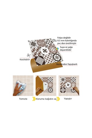 Tink KENDİNDEN YAPIŞKANLI KARMA KAHVELİ SİYAH DESENLİ PVC KARO 30X30