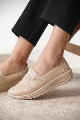 Garantili D0312 Günlük Ortopedik Kadın Babet Ayakkabı Krem