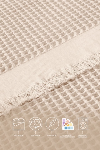 Elart Ruffle Pike Çift Kişilik 220x240 Cm Bej Bej