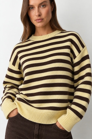 Madmext Sarı Çizgili Bisiklet Yaka Oversize Kadın Kazak Mg2894