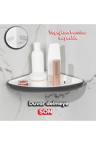 Porsima 0447 İstiridye Banyo Köşe Rafı Yapışkanlı Organizer Antrasit